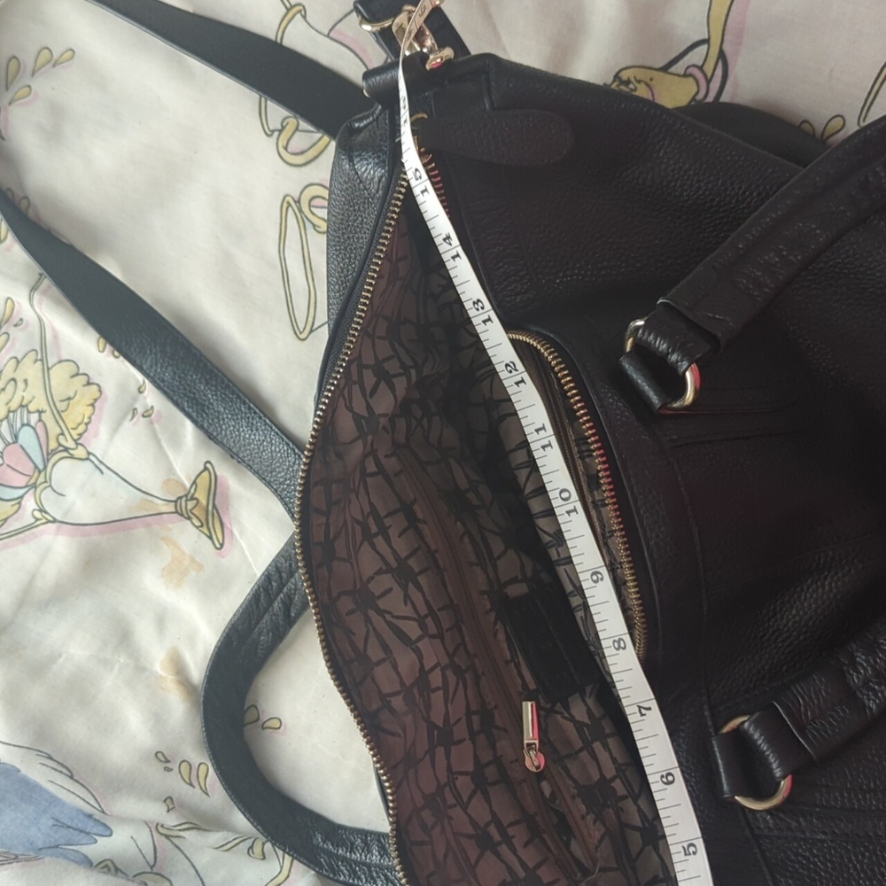 Genuine Black Leather Tote Bag Crossbody Strap - Picture 13 of 16